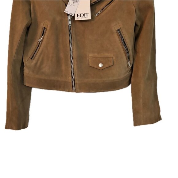 😊Jason Wu Suede Leather Moto Biker Jacket Desert Camel Womens Size M NWT $428 - Picture 6 of 9